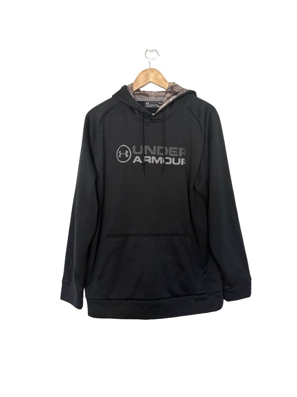 Under Armour Camo Hoodie Sweatshirt Medium Black Hunting Gear Loose Fit Sporty